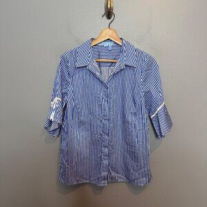 DRAPER JAMES bell sleeve button down shirt in blue/white stripe size 10